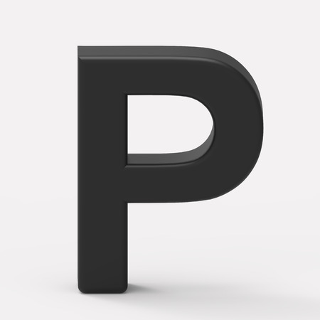 3d black letter P, 3D rendering graphic isolated white backgroundの写真素材