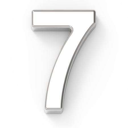3d silver number 7, 3D rendering graphic isolated white background