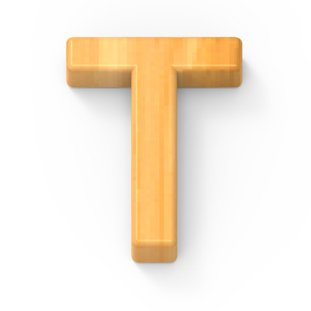 wood color letter T, 3D rendering graphic isolated white backgroundの写真素材