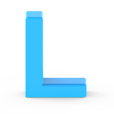 light blue letter L, 3D rendering graphic isolated white backgroundの写真素材