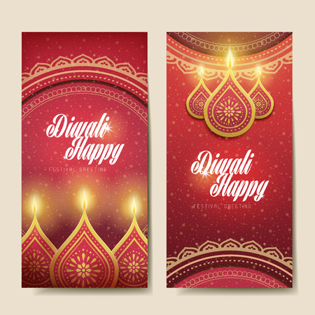 happy diwali festival greeting text card, with candle decorations and white backgroundのイラスト素材