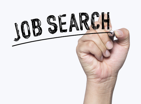 job search written by hand, hand writing on transparent board, photoの写真素材