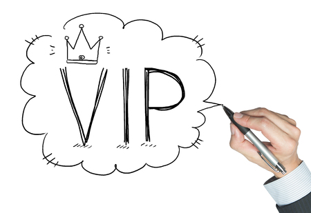 VIP written by hand, hand writing on transparent board, photoの写真素材