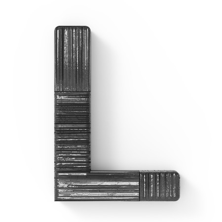 3d rendering black wooden letter L isolated white backgroundの写真素材