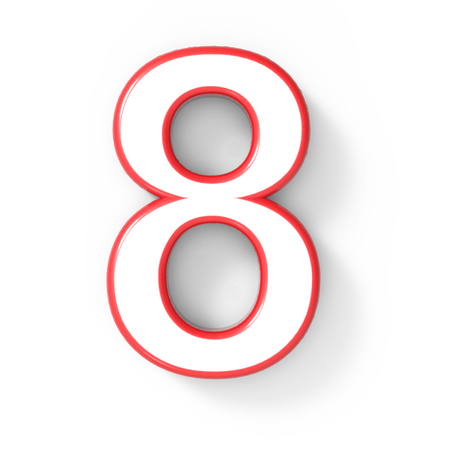 3d rendering white number 8 with red frame isolated on white background, 3d illustration, top viewの写真素材