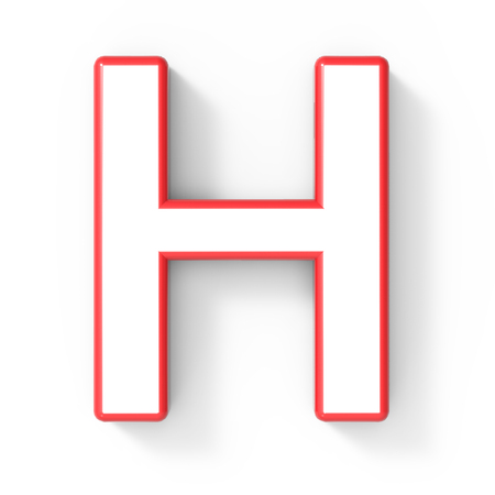 3d rendering white letter H with red frame isolated on white background, 3d illustration, top viewの写真素材