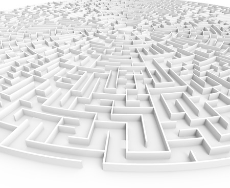 3d rendering maze, huge round maze template isolated on white floorの写真素材