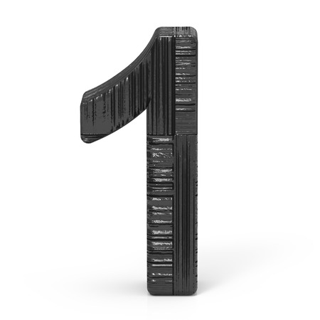 3d rendering black wooden number 1 isolated white backgroundの写真素材