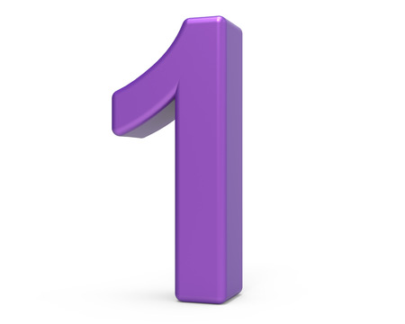 right leaning 3d rendering purple number 1 isolated white backgroundの写真素材