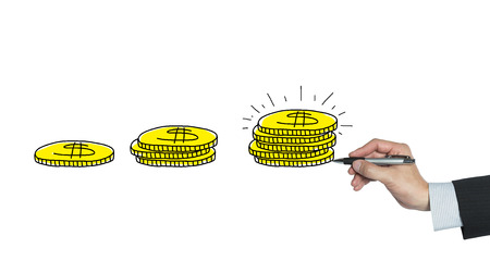 coins grow bigger drawn by hand, for multiple uses, white backgroundの写真素材