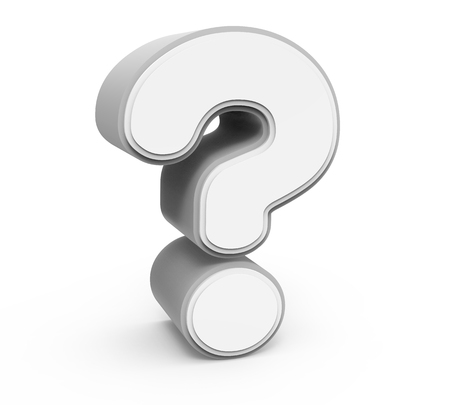 left tilt white question mark, 3D rendering graphic isolated on white backgroundの写真素材