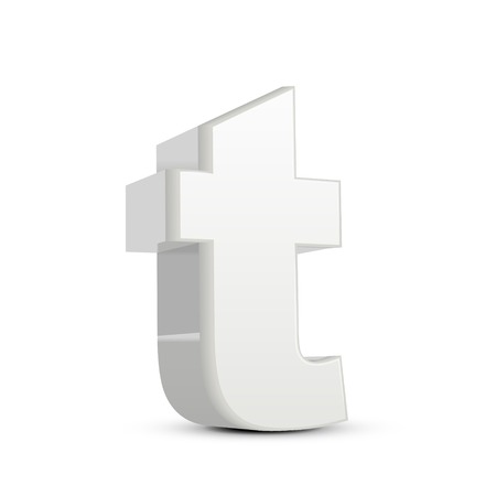 left tilt plaster white letter T, 3D illustration graphic isolated on white backgroundのイラスト素材