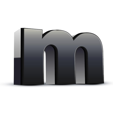 left tilt black letter M, 3D illustration graphic isolated on white backgroundのイラスト素材