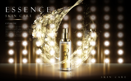 essence skin care product contained in transparent bottle, with magical special effect, 3d illustrationのイラスト素材
