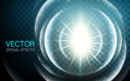 sparkling ray with light dots and water ripple elements, transparent background, 3d illustrationのイラスト素材