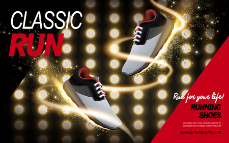 black and white running shoes with special effects, 3d illustrationのイラスト素材