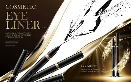 cosmetic eyeliner products, with ink elements and shiny background, 3d illustrationのイラスト素材