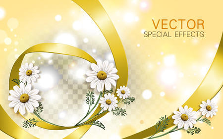 chamomile flower background with ribbon elements, 3d illustrationのイラスト素材
