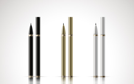 black, golden and white eyeliners, isolated white backgroundのイラスト素材