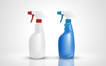two plastic spray bottles, isolated white background, 3d illustrationのイラスト素材