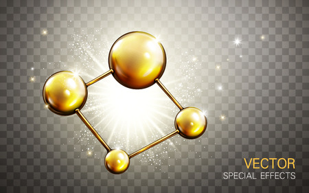 big golden atom model isolated transparent background, 3d illustrationのイラスト素材