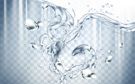 Pure water flow elements, isolated transparent background, 3d illustrationのイラスト素材