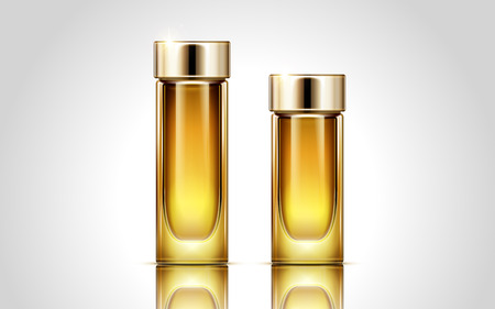 Two  glass cosmetic essence bottles, isolated white backgroundのイラスト素材