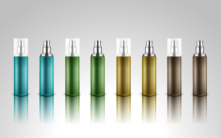 colorful cosmetic bottles for design use, isolated white background, 3d illustrationのイラスト素材