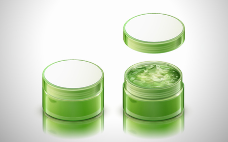 green gel product contained in plastic jar, isolated white background, 3d illustrationのイラスト素材