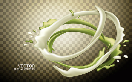 liquid milk and apple flow mixed, transparent background, 3d illustrationのイラスト素材