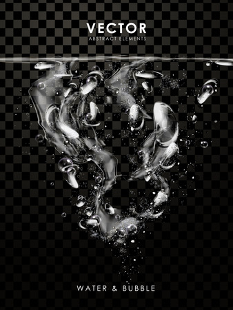 clear water element with bubbles and white smoke, transparent background, 3d illustrationのイラスト素材