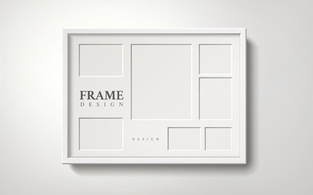 Blank white picture frames collection hanging on the wall, 3d illustration realistic styleのイラスト素材