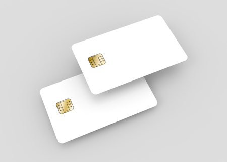 two blank chip cards, can be used as design elements, isolated light gray background, 3d renderingの写真素材