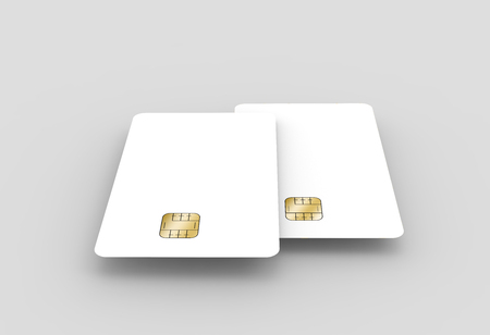 two blank chip cards, can be used as design elements, isolated light gray background, 3d renderingの写真素材