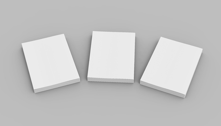 three closed blank 3d rendering books, isolated gray background, top viewの写真素材