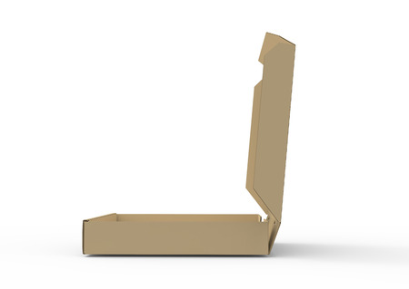 3d rendering left tilt open blank brown pizza box, isolated white background, side view の写真素材