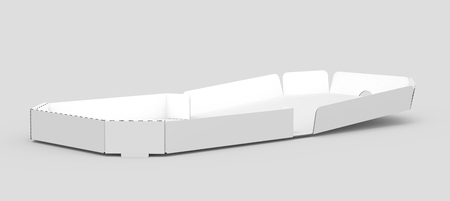 3d rendering white blank left tilt open pizza box, isolated gray background side viewの写真素材