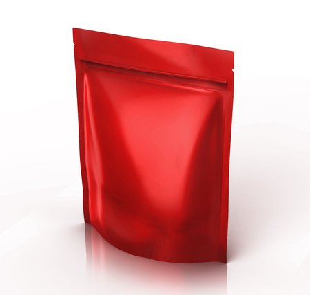 red right tilt blank 3d rendering zipper pouch for design use, isolated white background elevated view の写真素材