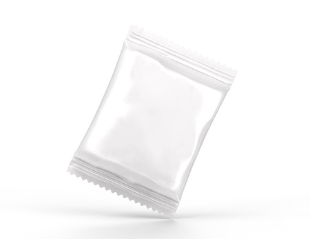 Blank food package mockup, 3d rendering foil package template for design uses, floating in the airの写真素材