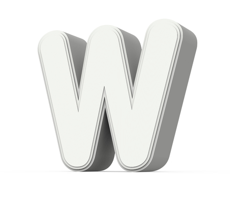 right tilt white letter W, 3D rendering graphic isolated on white backgroundの写真素材