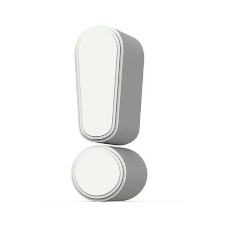 gray exclamation mark, 3D rendering graphic isolated on white backgroundの写真素材