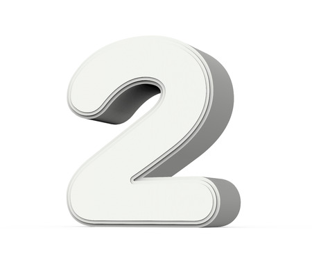 right tilt white number 2, 3D rendering graphic isolated on white backgroundの写真素材
