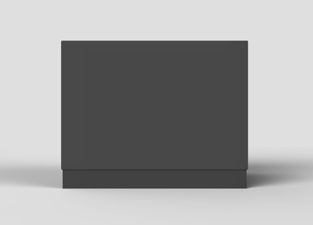 Black box cube mockup, blank box template isolated on grey in 3d renderingの写真素材