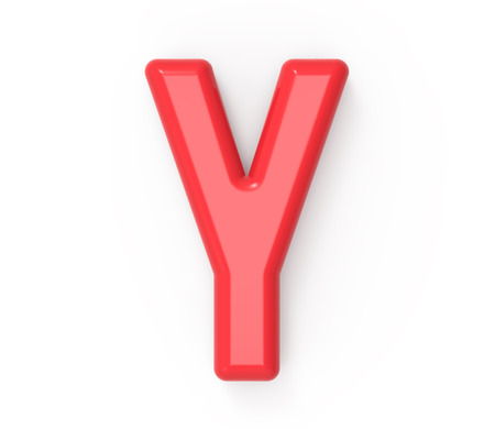red letter Y, 3D rendering red plastic texture alphabet with frame isolated on white backgroundの写真素材