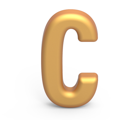 golden letter C, 3D rendering thin and tall alphabet in matte golden colorの写真素材
