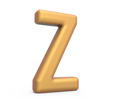 golden letter Z, 3D rendering thin and tall alphabet in matte golden colorの写真素材
