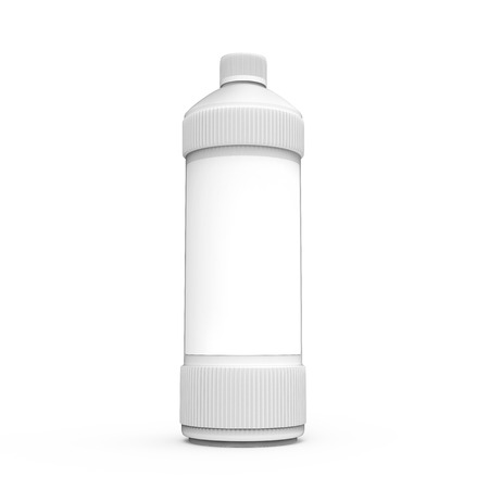 Blank detergent bottle mockup, drain cleaner plastic bottle with label isolated on white background in 3d renderingの写真素材