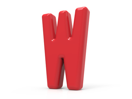 red letter W, 3D rendering red plastic texture alphabet isolated on white backgroundの写真素材