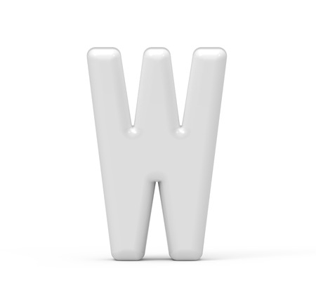 pearl white letter W, 3D rendering inflated alphabet isolated on white backgroundの写真素材