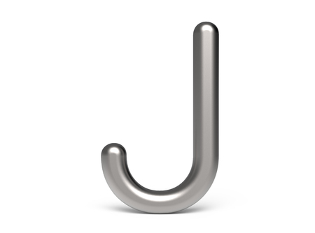 3D render metallic alphabet J, thin and glossy 3D font designの写真素材